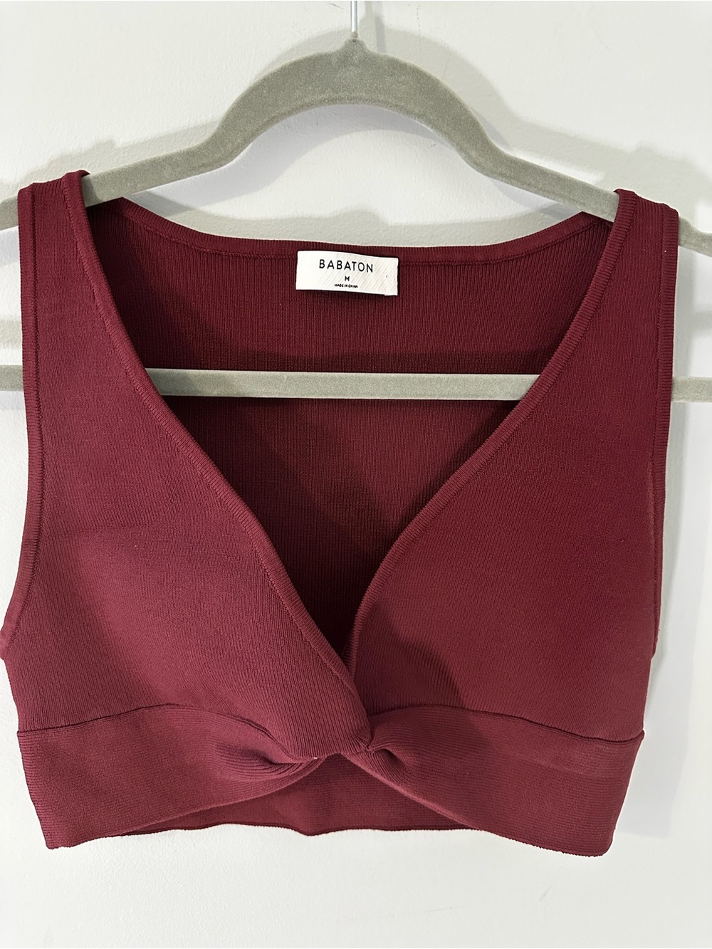 Babaton Ribbed Twist-Front Cropped Tank Top - Wine